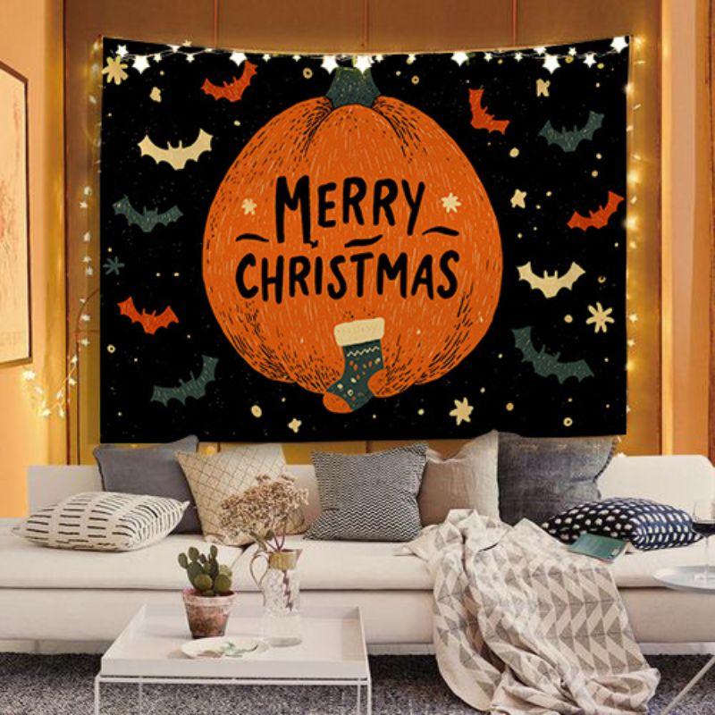 Happy Christmas Tree Tapestry, Winter Star Xmas Wall Hanging, Aesthetic Bedroom Dorm Festival Party Decor