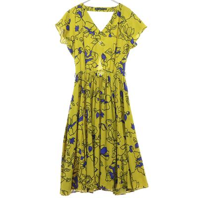 ZARA BASIC Padrão de planta Manga curta Vestido longo M Castanho Mulher Usado