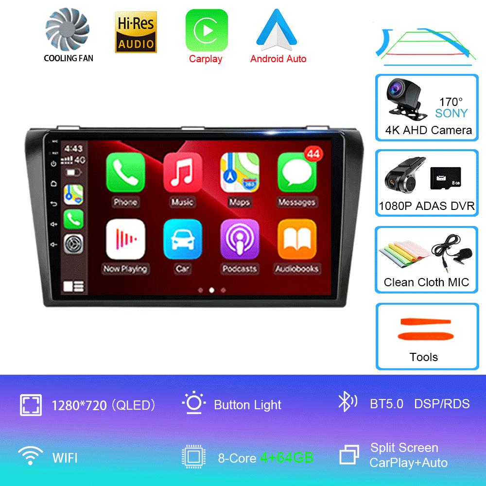 2 Din Car Radio Android 14 For Mazda 3 2004-2009 Multimedia Player Stereo Navigation with BOSE Carplay Speakers Head Unit Video