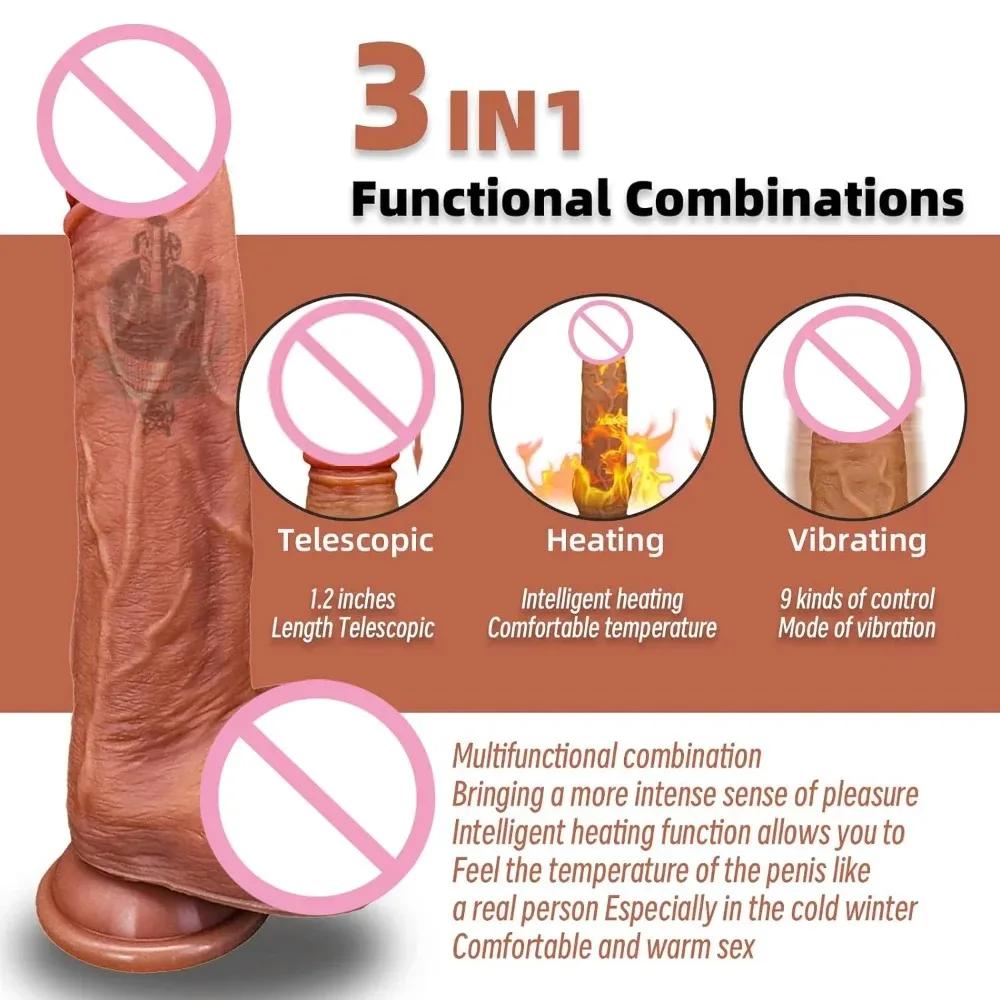 Realistic Dildo Telescopic Vibrator Female APP Remotely Controlled Heating Big Penis Massager Masturbator Adult Sex Toys Women