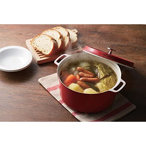 Pearl Metal HB-5726, 22cm Red Ceramic-Coated Induction Cooking Pot for Waterless Cooking