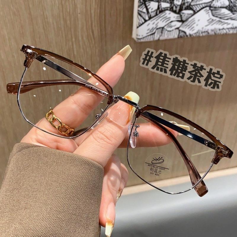 Retro business half-frame glasses frame Korean male Sven exquisite eyebrow flat mirror TR half-frame metal ruffian handsome glasses