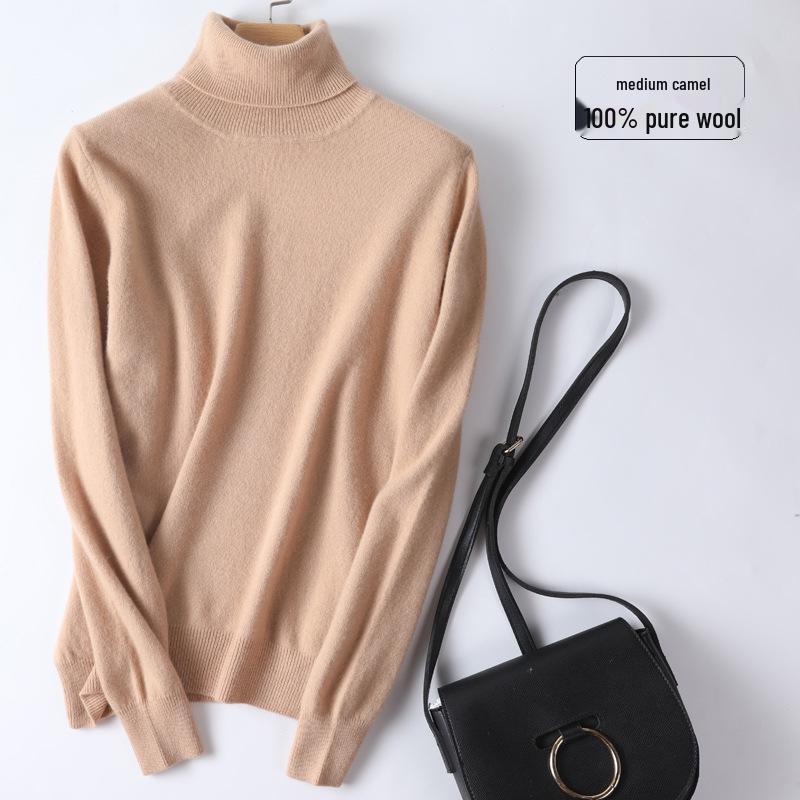 Women's 100% Pure Wool High-Neck Cashmere Sweater – Stylish Short Knitted Base Layer for Autumn/Winter