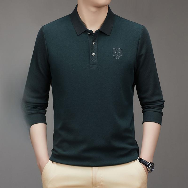 

Осенняя мужская футболка с длинными рукавами и лацканами, новая модная повседневная дышащая свободная рубашка-поло для мужчин среднего возраста S