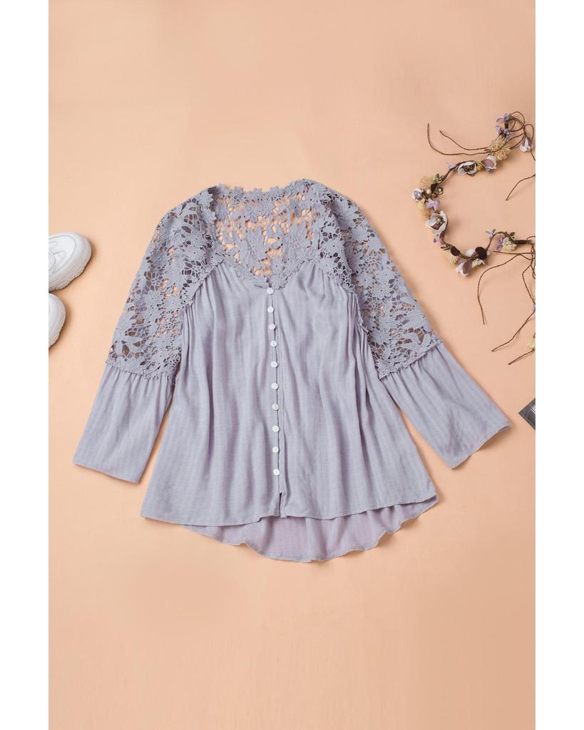 Azura Exchange Button Crochet Lace Top