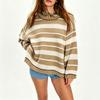 Maglione da Donna Casual a Blocchi di Colore a Righe in Maglia Vestibilità Larga Girocollo Pullover