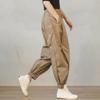 Lady Harem Pants Loose Drawstring Pockets Streetwear Lady Cargo Trousers Women Clothing