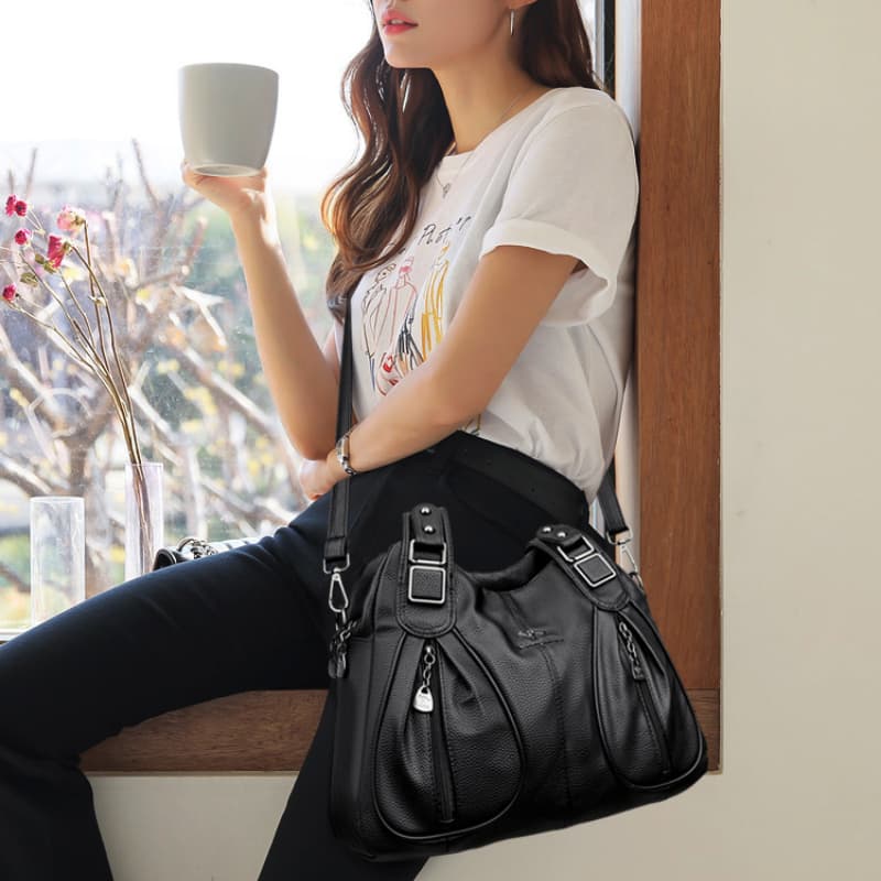 Soft leather pleated shoulder bag Crossbody tote women's bag