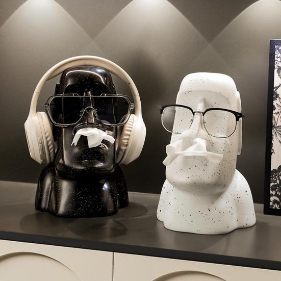 Držák na kapesníky socha Moai Kryt na krabičku na kapesníky socha Velikonočního ostrova 3 v 1 držák na brýle stojan na sluchátka dekorativní držák na kapesníky do obývacího pokoje