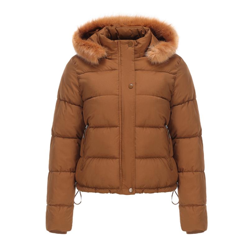 Autumn and Winter Warm Cotton Coat for Women Short Style Plus Velvet Long-sleeved Cotton Coat with Detachable Hood