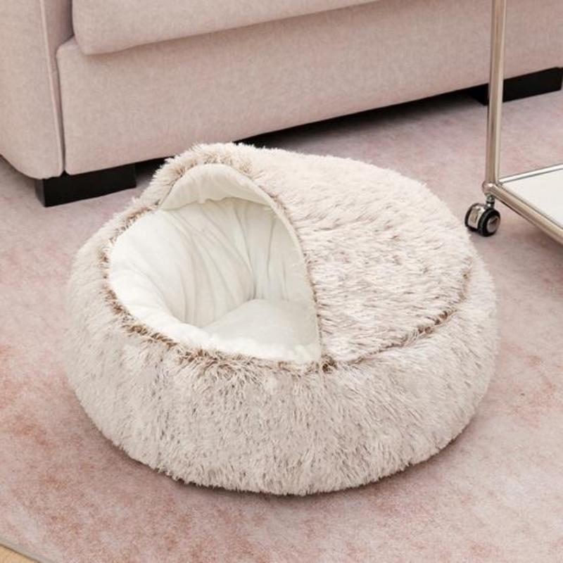 Pet Supplies Semi-enclosed Warm Plush Shell Nest Winter Semi-enclosed Dog Nest Cat Nest Mat Removable and Washable Round Nest Pet Bed
