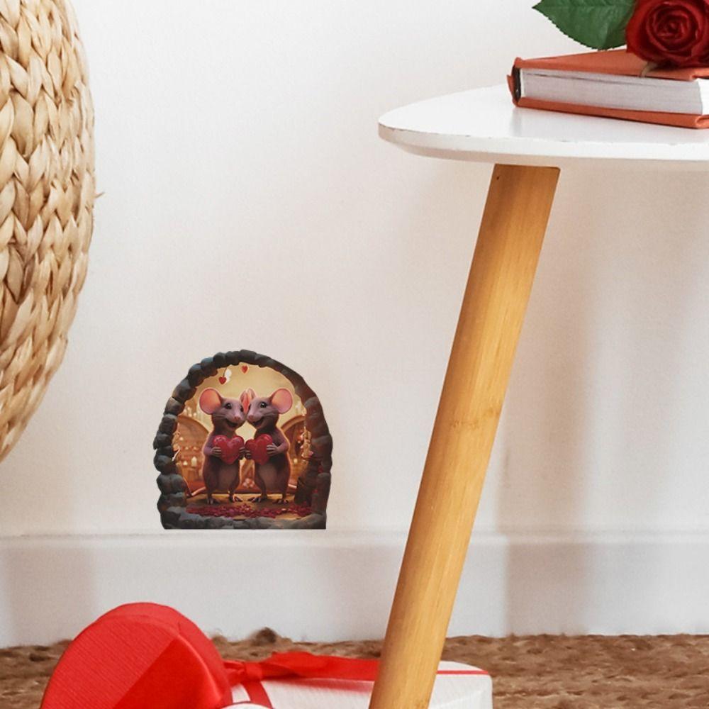 

Small Mouse Breaks Wall Sticker Cartoon Valentine Mouse Hole Decal Valentine s Day