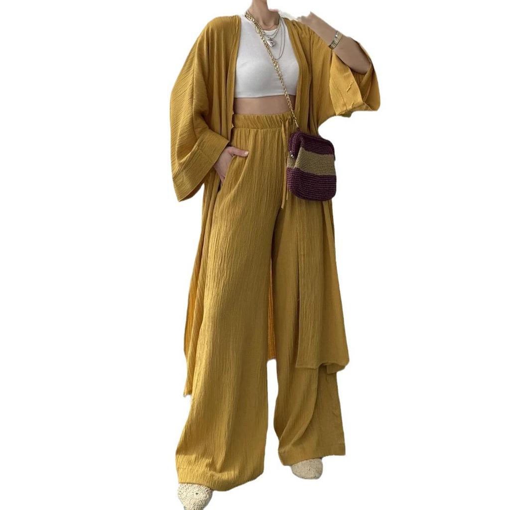 2023 Dámský top s plisovanou texturou a sada kalhot s rovnými nohavicemi