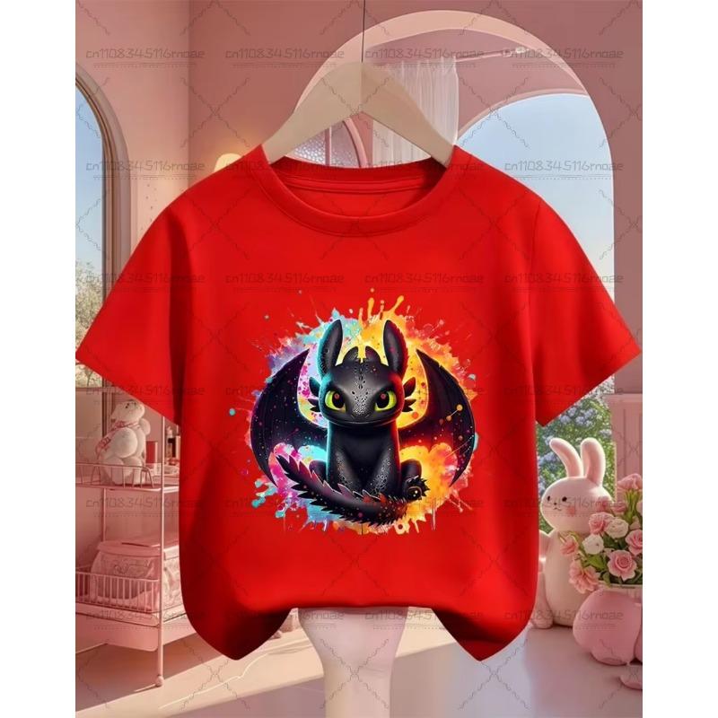 Summer Cute Toothless Cartoon Cotton T-shirt for Boys and Girls Fashionable Street Hot Casual Round Neck for Children