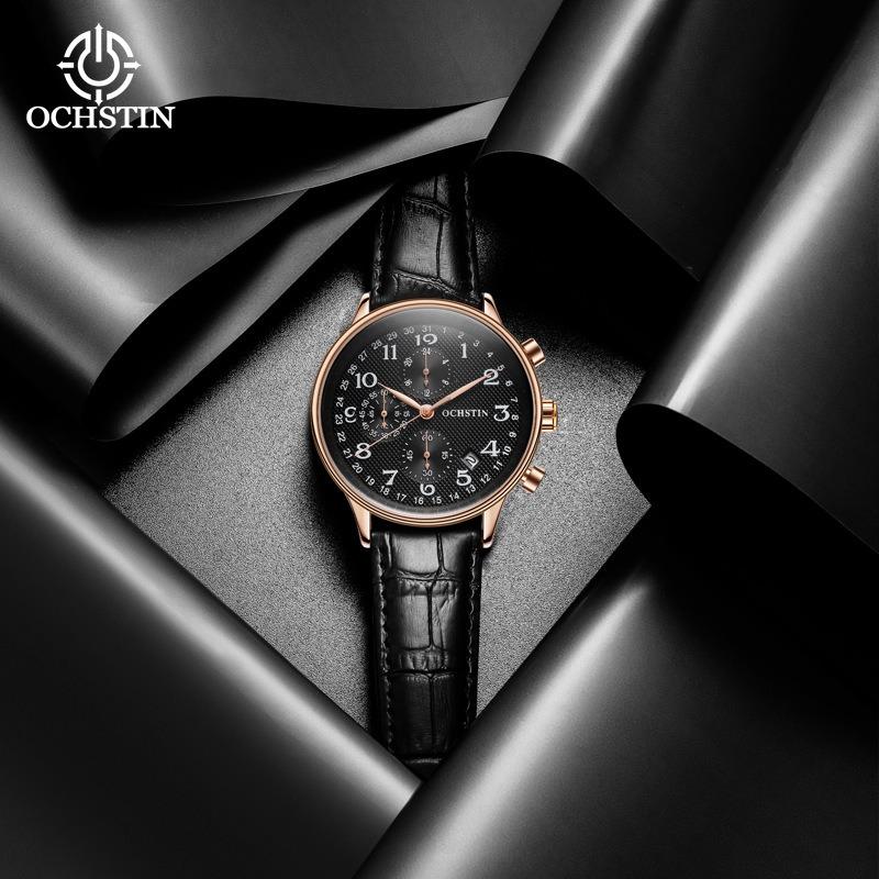 Hot Selling Men's Multifunctional Six-Pin Running Seconds Watch Fashion Leather Chronograph Calendar Quartz Watch