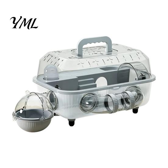 Portable Travel Cage Hamster with Tunnel, Transparent House Running Wheel Pet Playpen Accessories And Water Dispenser, 2-Tier Habitat for Small