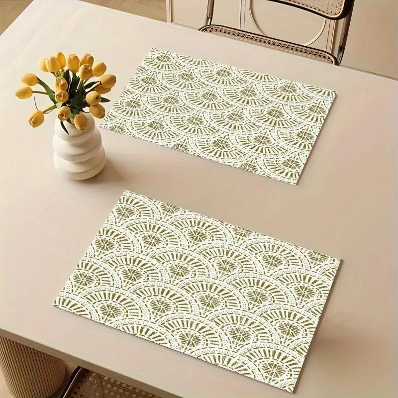 1PC Fresh Simple Beige Printed Pattern Placemats Creative Linen Table Mats Linen Rectangular Placemats for Home Banquet