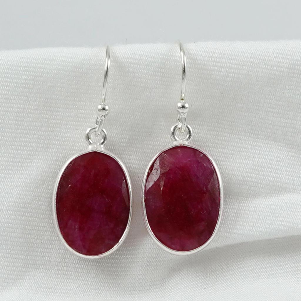 Red Ruby Earring, Oval Bezel Earring, Handmade Earrings, 925 Sterling Silver Earrings, Gift for Her, Light Weight Earrings