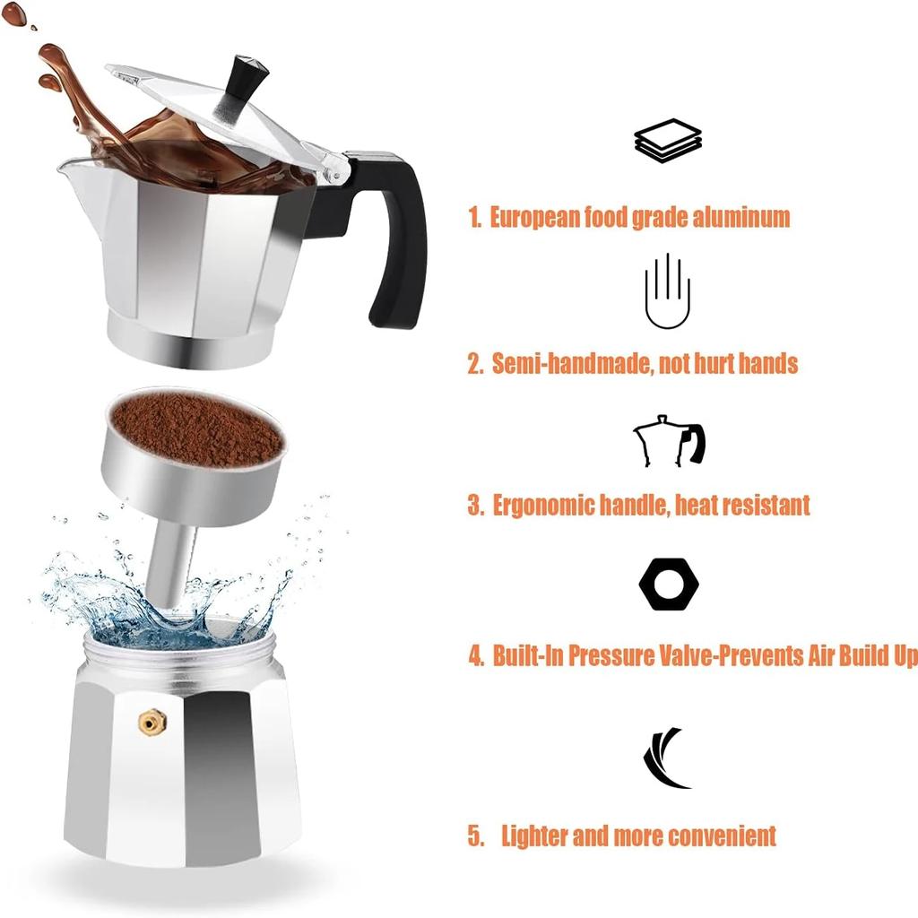 Moka Pot Classic Italian Café Brewing Tools Espresso Maker 50/100/150/300/450ml Alluminio Accessori per caffè Macchina per caffè italiano