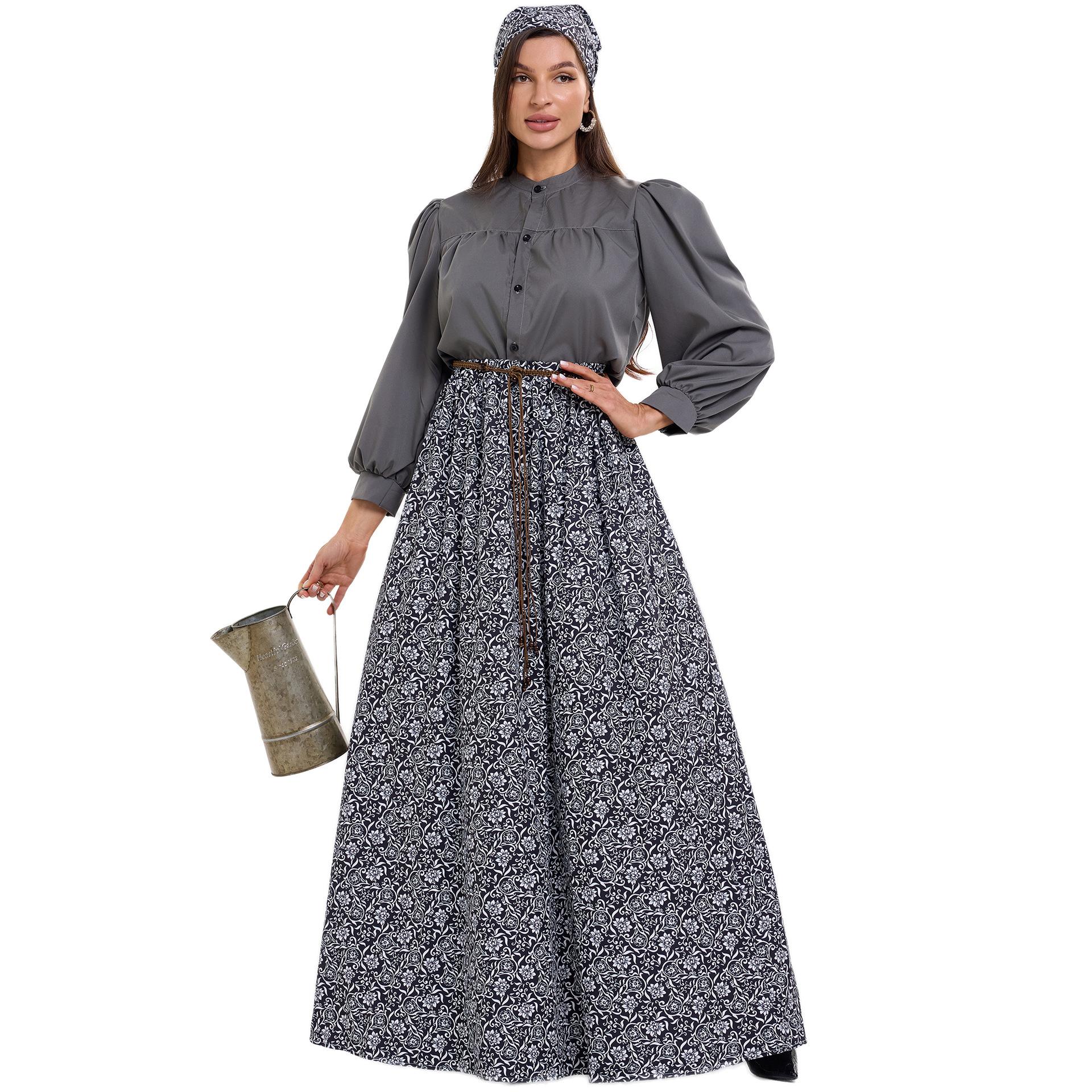 

Pastoral cos medieval floral vintage dress, farm colonial stage performance suit castle S
