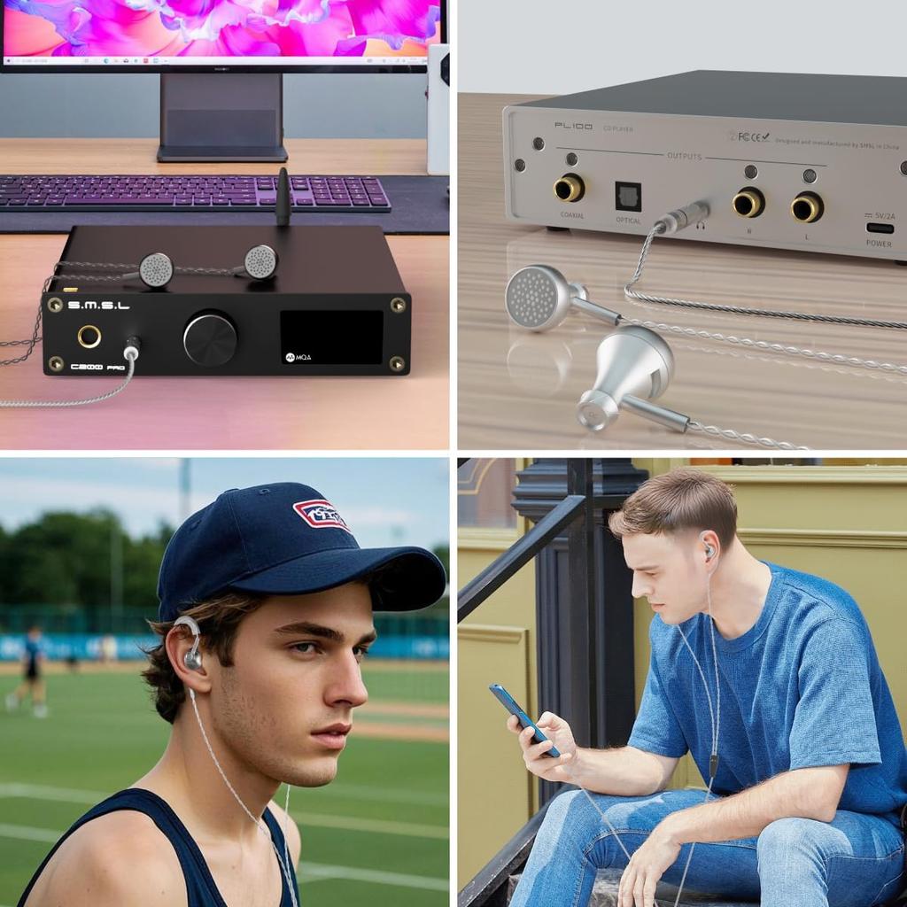 AOSHIDA E60 Wired Earphones with HIFI Sound Noise Detachable Compatible with Mobile and Android 3.5mm/4.4mm/6.35mm Jacks, Quality, Cancellation, 4-Pin