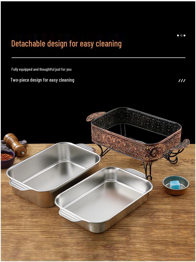 Rostfritt Stål Dubbelörad Djup Rektangulär Bak- och Grillplåt för Fisk och Skaldjur