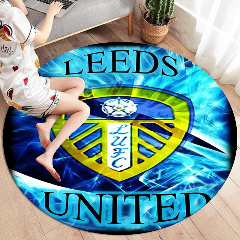 Leeds United Football Club Round Area Rug,Carpet Rug for Living Room Bedroom Sofa Playroom Decor,Non-slip Floor Mat