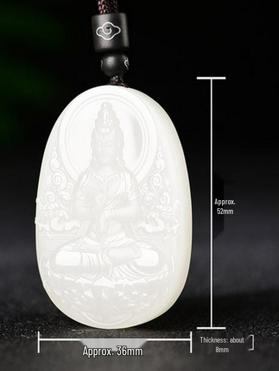 Xinjiang Hotan Mutton Fat Jade Guanyin Pendant for Men: Lotus-Sitting Bodhisattva with Certificate