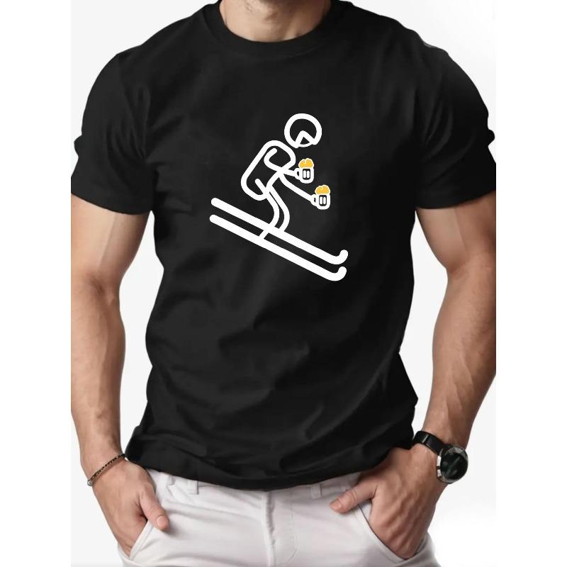 

European Size Men s Funny Skiing Beer Lover T-Shirt - White Casual Tee with Ski Lift Ticket & Beer Design - Lightweight Breathable Shirt for Ski Trips S чёрный