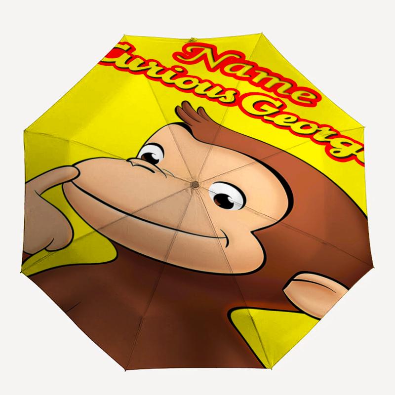 Custom Name Curious George Theme Automatic Umbrella, Lightweight & Portable, 8 Rib, Perfect for Outdoor Travel, Birthdays, Christmas, Gifts.