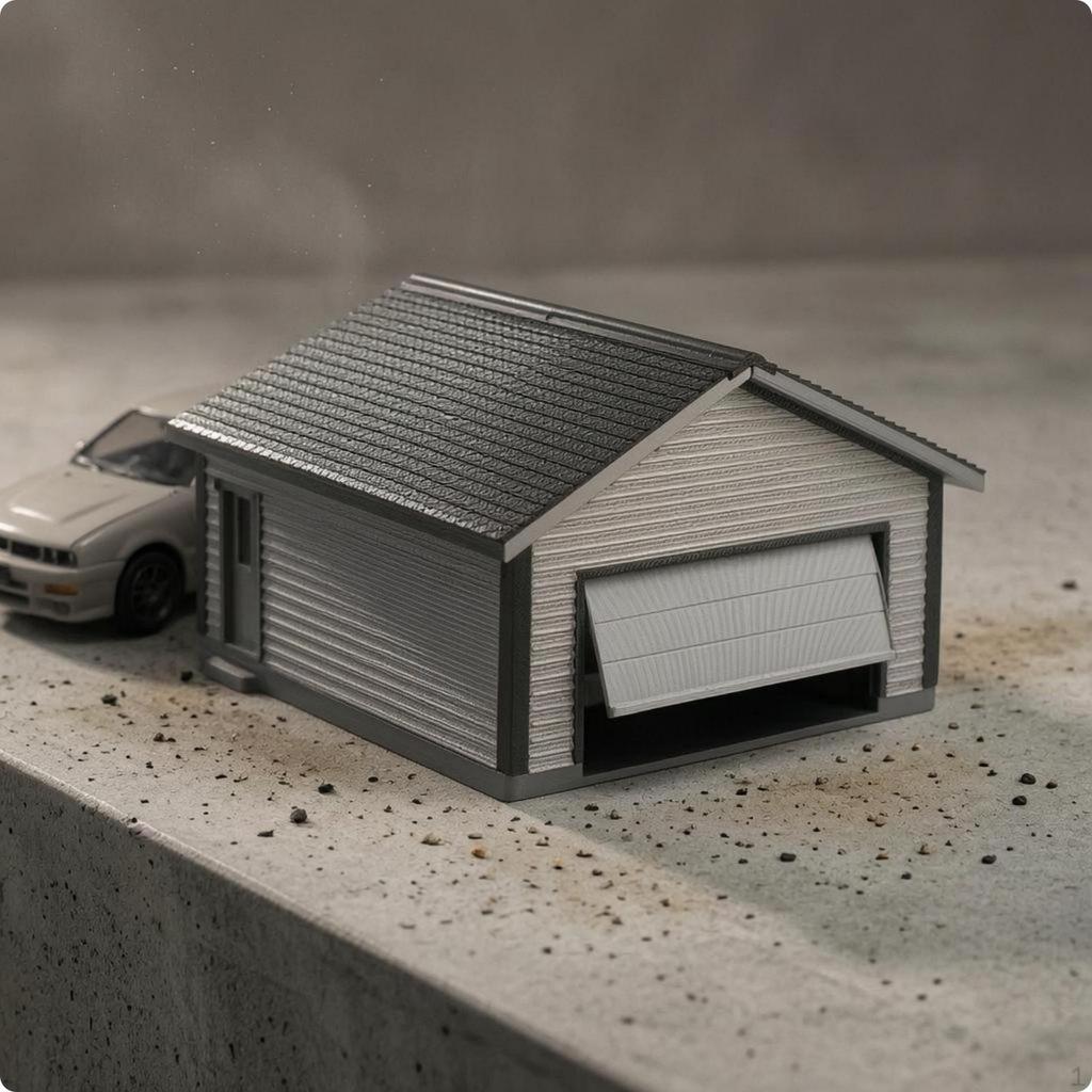 1/64 Garage Diorama Rollup Door Miniature Model Pitched Roof Yellow Brown