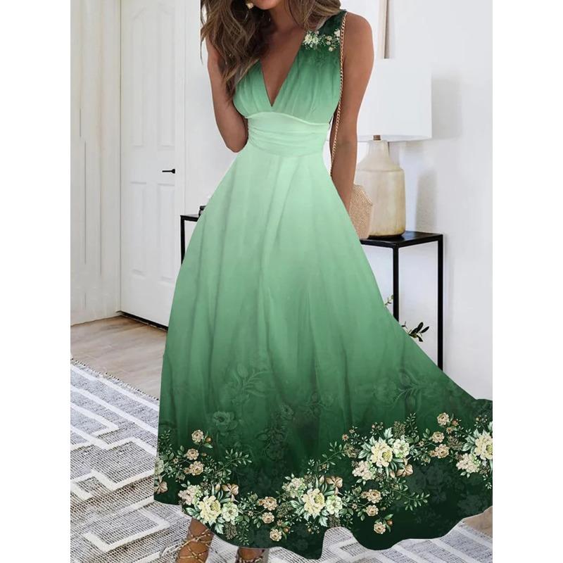 IHUASU Fashion Summer Spring Sleeveless V-Neck Casual Dresses S