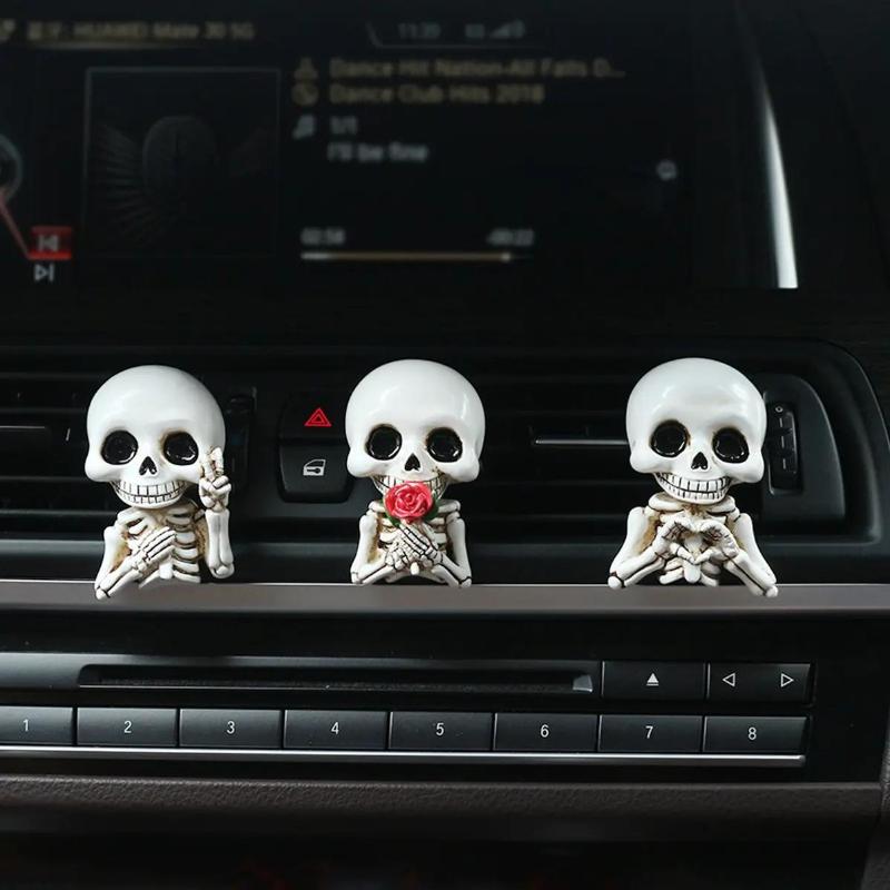 3Pcs Cute Resin Skull Car Air Outlet Diffuser Funny Auto Interior Aromatherapy Decor Cool Gift for Boyfriend