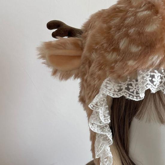 Winter Hat with Cartoon Deer Ears Plush Lining Ear Protection Hat Thickened Warm Adjustable Fit Leg Warmers Winter Wear