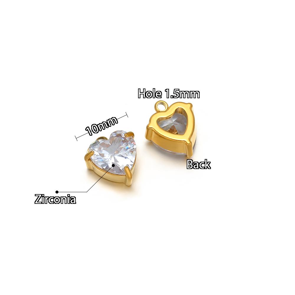 5pcs Stainless Steel 10mm Heart Zirconia Charms for DIY Jewelry Findings Necklace Pendants Bracelet Accessories Earrings Making
