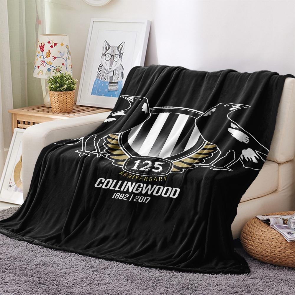 1PC Collingwood Football Club Print Flannel Blanket, High quality All Seasons, Home Decor, Warmth and Comfort, Perfect for Christmas Gifts