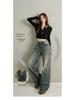 2025 Autumn/Winter Women's Sleek Low-Waist American Loose Straight-Leg Floor-Length Wide-Leg Jeans