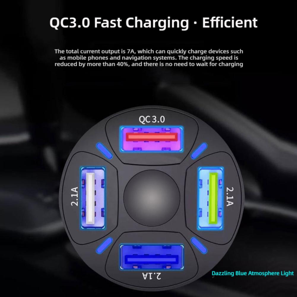4 In 1 Car Charger Fast Charging QC3.0 Socket Power Adapter Cigarette Lighter For IPhone 16 15 14 13
