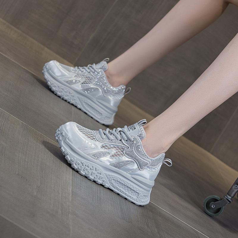 Popular Little White Shoes Women's 2025 Summer New Mesh Breathable Light Casual Fashion Small Thick Sole Heightening Women's Shoes