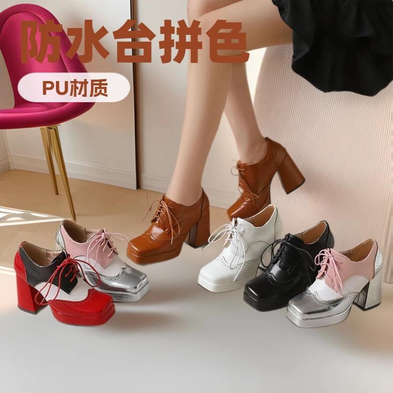 

2025 spring thick heel single shoes women s shoes high heels Lolita large size 40-47 foreign trade Chengdu high heels 39 розовый