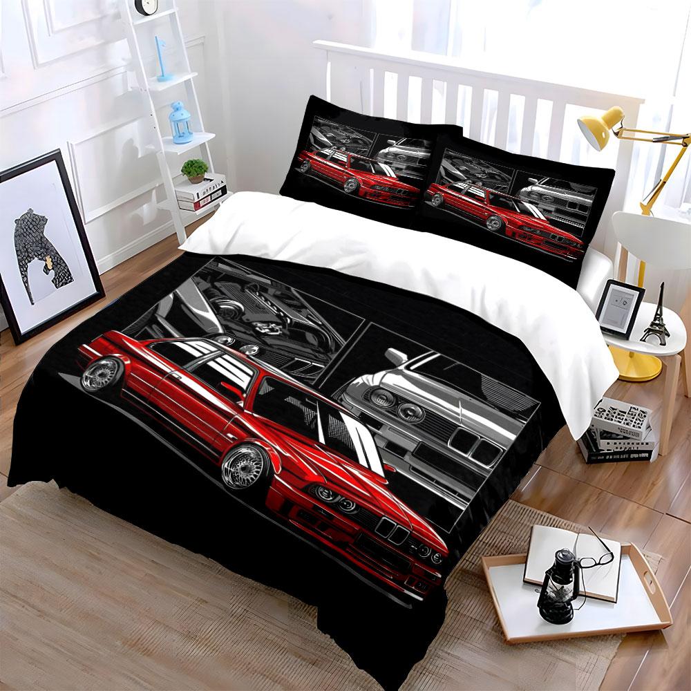 Red Sports Car Illustration. Bedding Sets Duvet Cover Sets Duvet Covers Pillowcases(1 * Duvet Cover 2 * Pillowcases Without Duvet Insert)