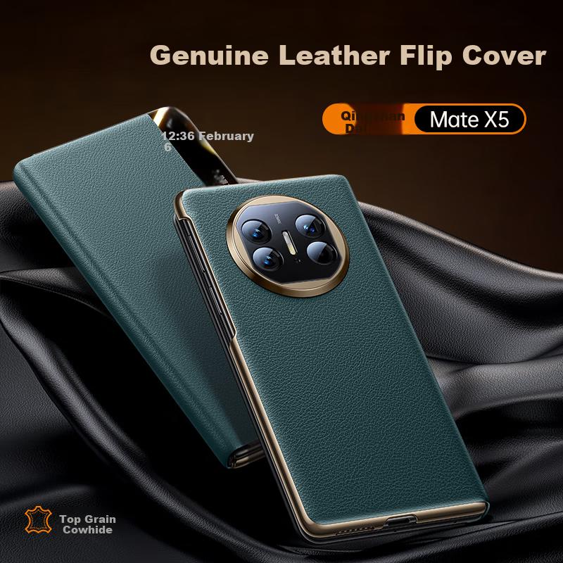 First Layer Genuine Leather Huawei Mate X5 Case Smart Flip Leather Case Foldable Screen Full Coverage Shockproof Ultra-Thin X3 Unisex