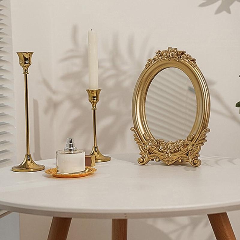 Rustic French Style Carving Frame Table Mirror Gold Mirror Tray Home Decorative Mirror Bedroom Table Makeup Mirror