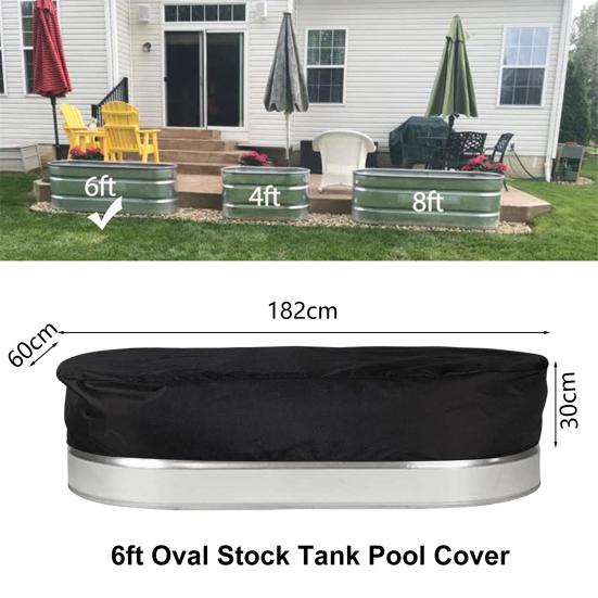 Hot Tub Cover Heavy Duty Drawstring UV Proof Reusable Waterproof Dust-Proof Oxford Cloth Outdoor Oval Stock-Tank Pool Cover Yard Supplies