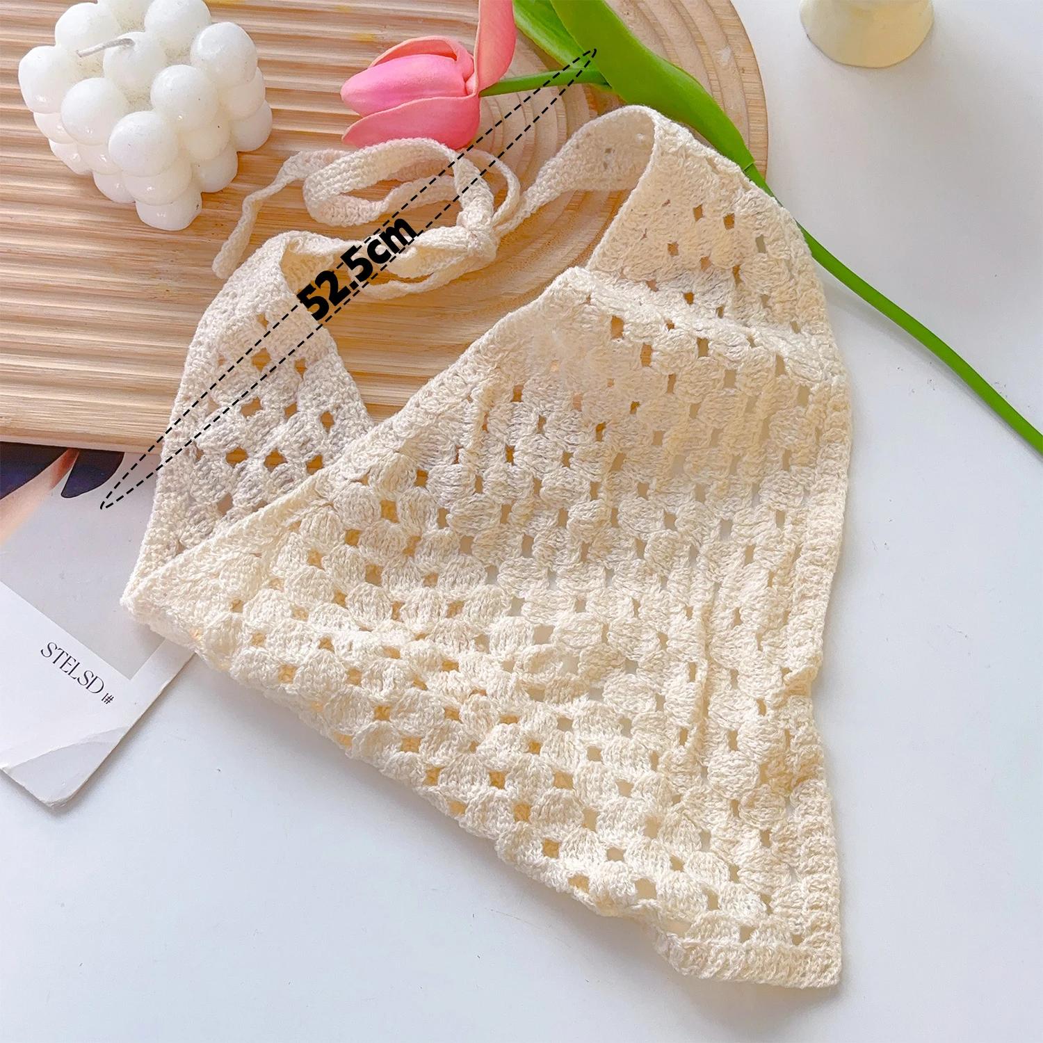 

Вязаные цветы Ажурный шарф для волос Треугольные повязки на голову для женщин Модный кружевной платок Тренд Резинка для волос Аксессуары для волос