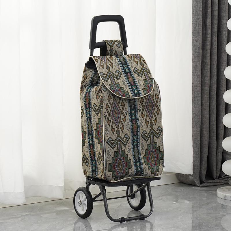 Foldable Ethnic-Style Shopping Cart for Groceries and Luggage
