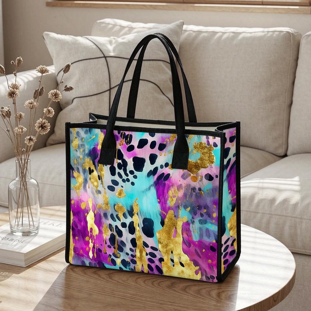 Fashion Colorful Leopard Print Tote Bag Casual Large Capacity Portable Shoulder Handbag for Daily Use