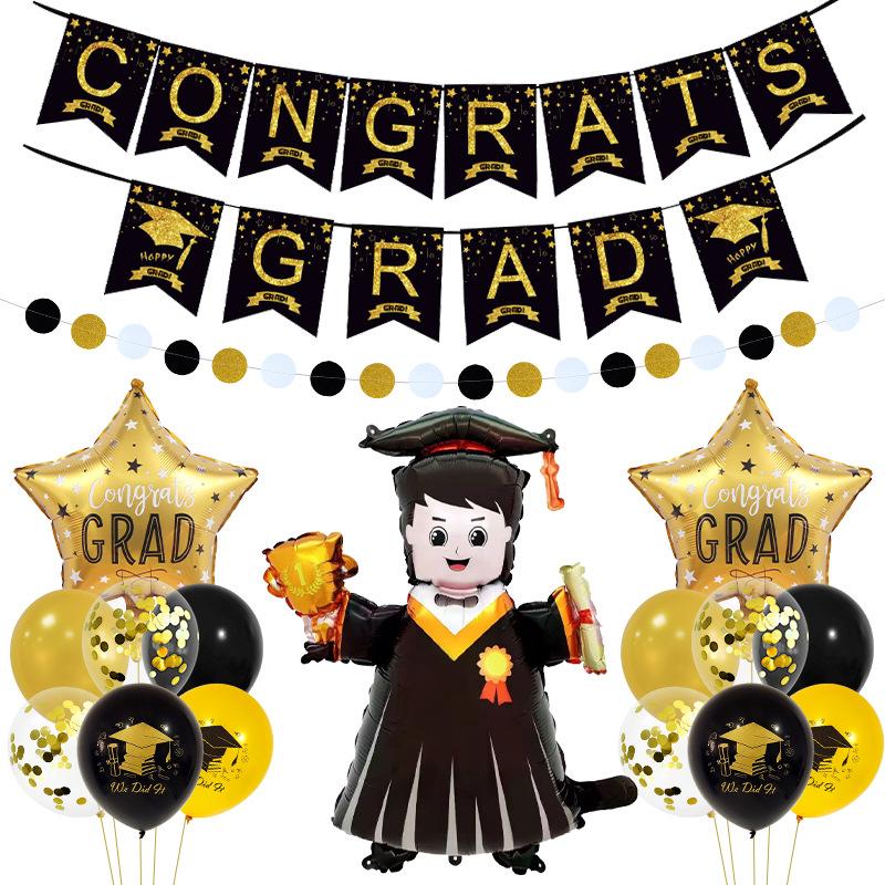Graduation Ceremony Decoration Scholar Hat Certificate Trophy Graduation Season Theme Flag Birthday Balloon Set