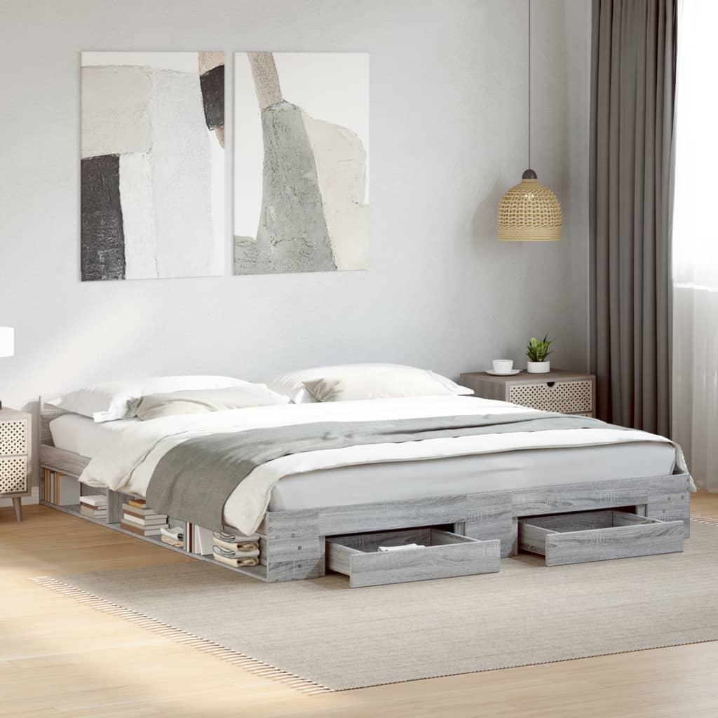 Bed Frame with Drawers Gray Sonoma 180x200 cm Particleboard