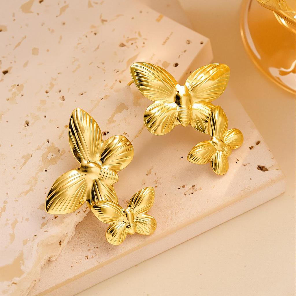 Geometric Irregular 18k Gold Titanium Steel Earrings for Women